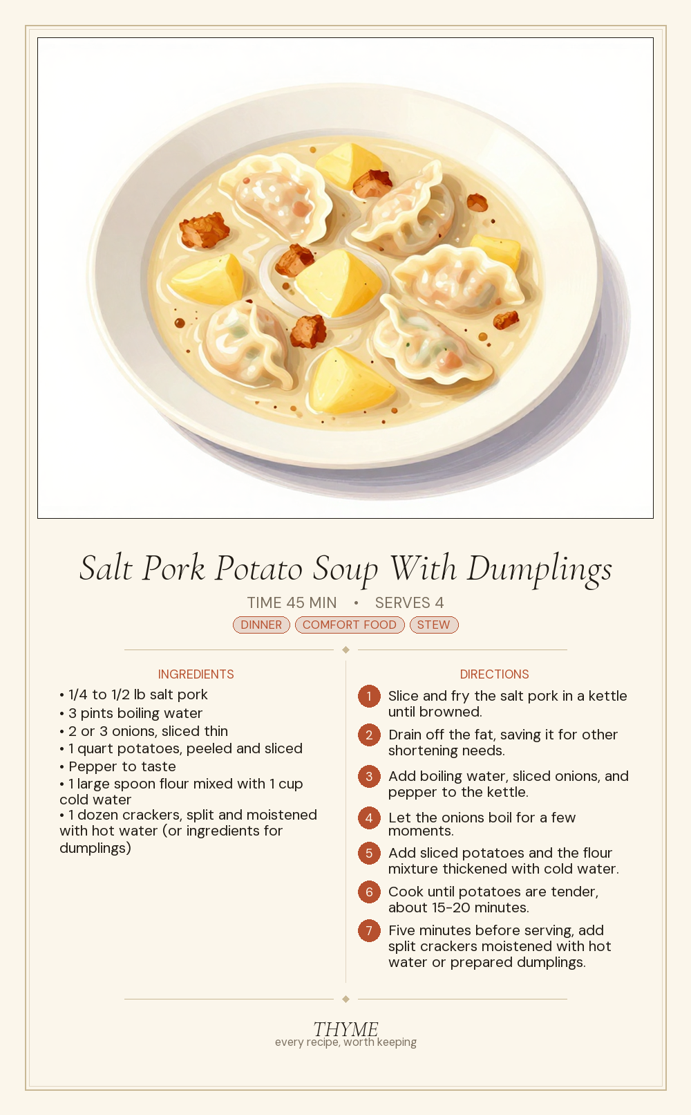 Salt Pork Potato Soup With Dumplings