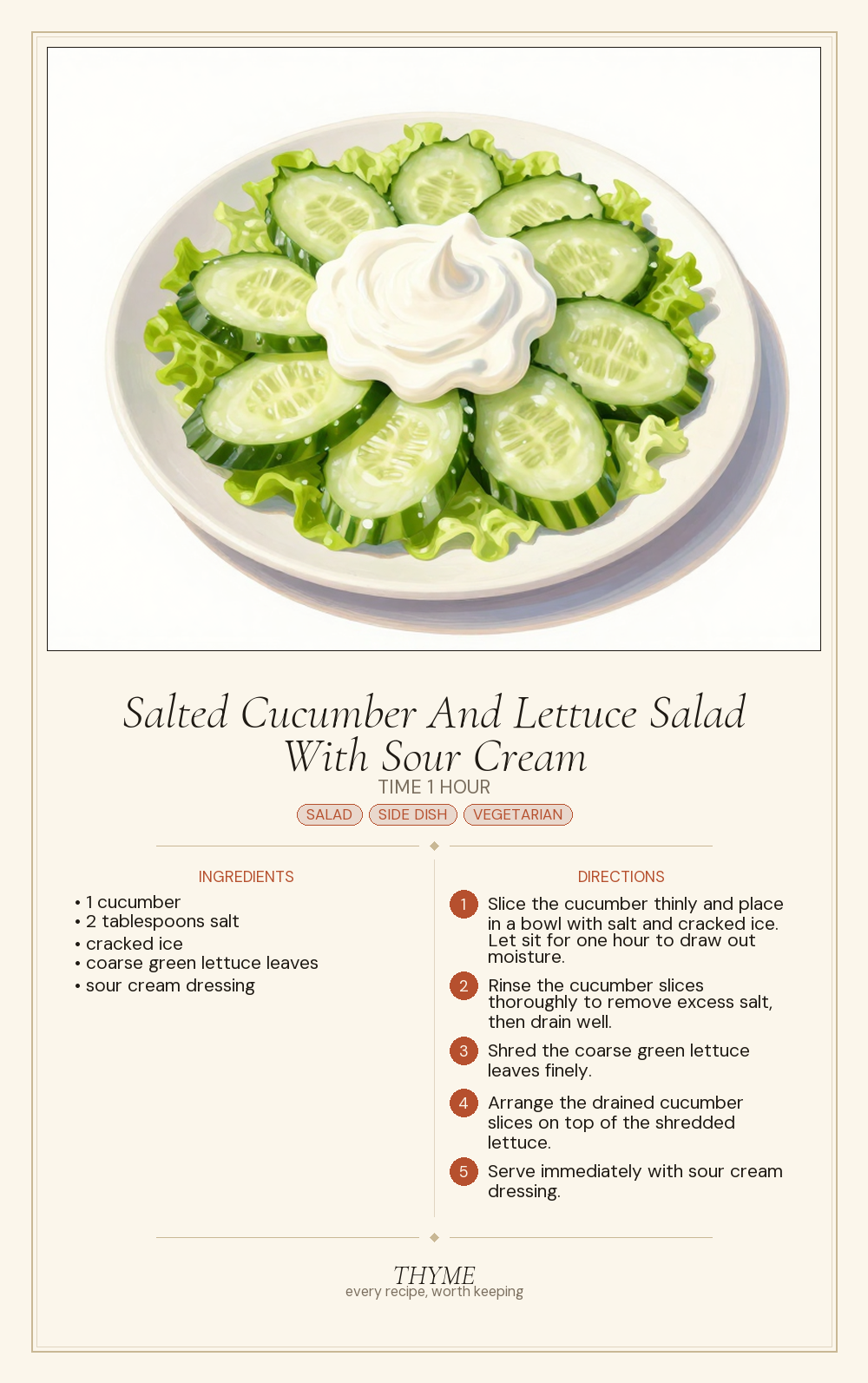 Salted Cucumber And Lettuce Salad With Sour Cream