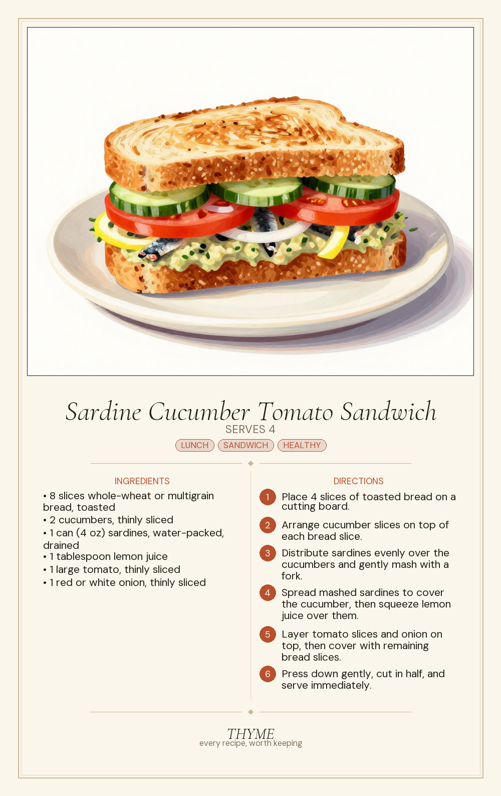 Sardine Cucumber Tomato Sandwich