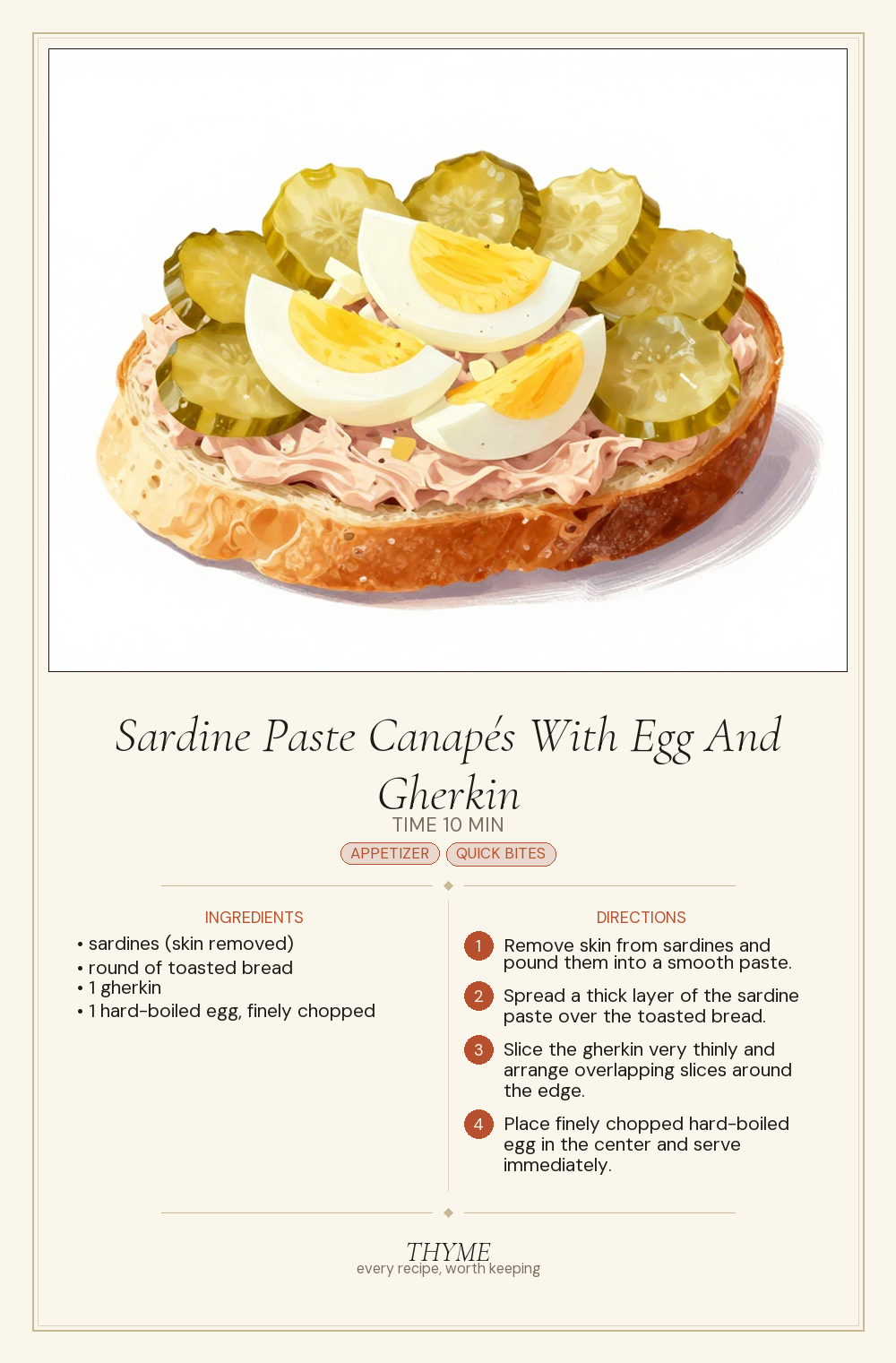 Sardine Paste Canapés With Egg And Gherkin