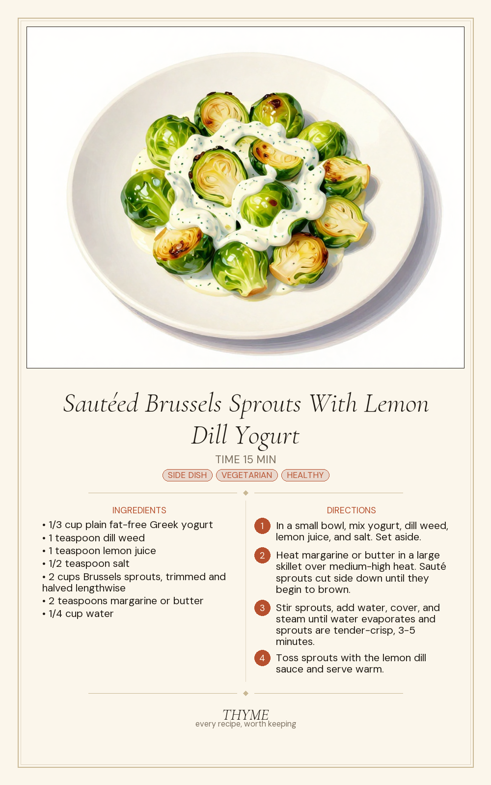 Sautéed Brussels Sprouts With Lemon Dill Yogurt