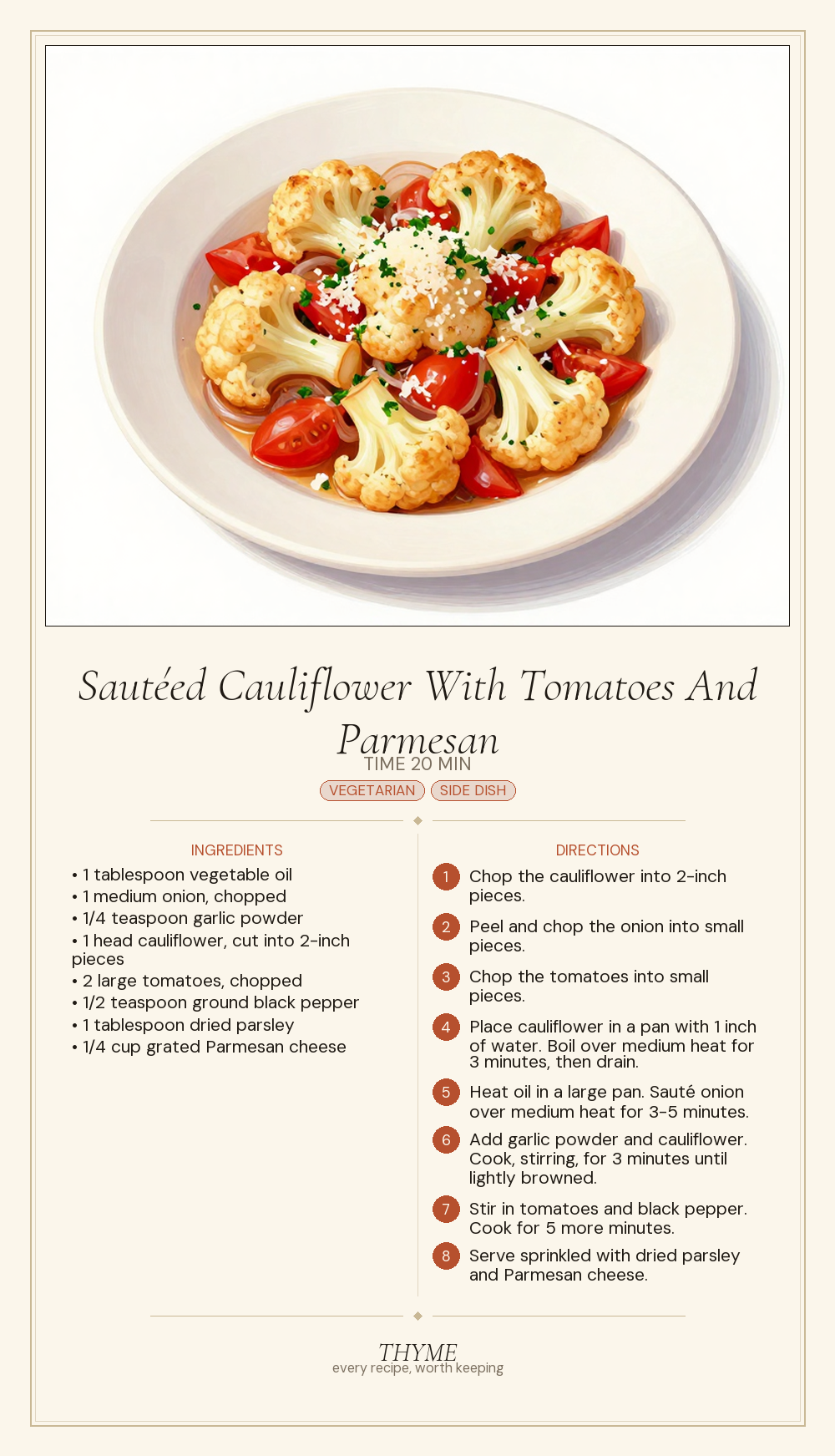 Sautéed Cauliflower With Tomatoes And Parmesan