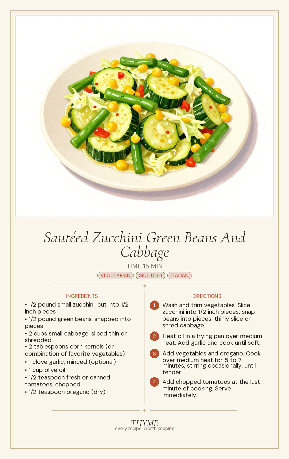 Sautéed Zucchini Green Beans And Cabbage