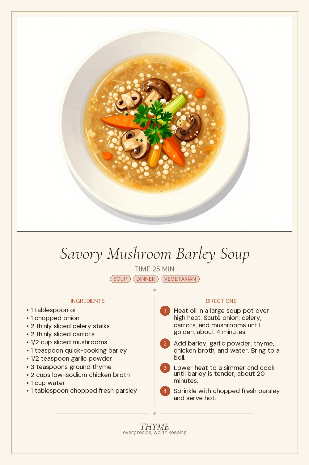 Savory Mushroom Barley Soup