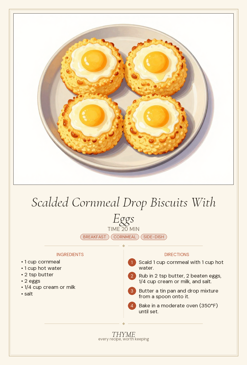 Scalded Cornmeal Drop Biscuits With Eggs