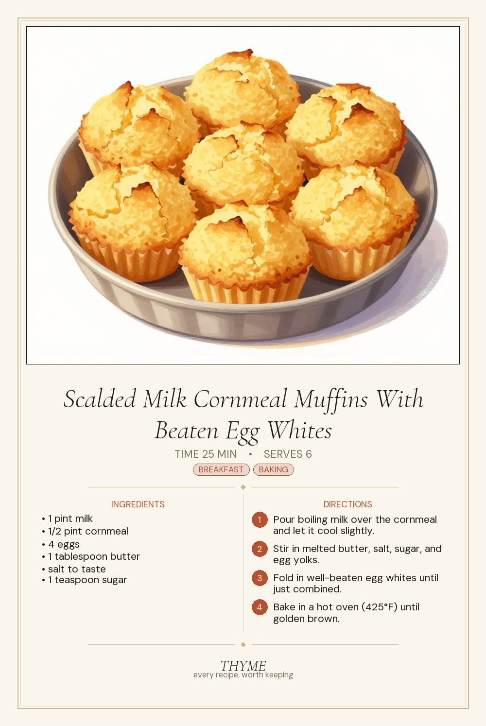 Scalded Milk Cornmeal Muffins With Beaten Egg Whites