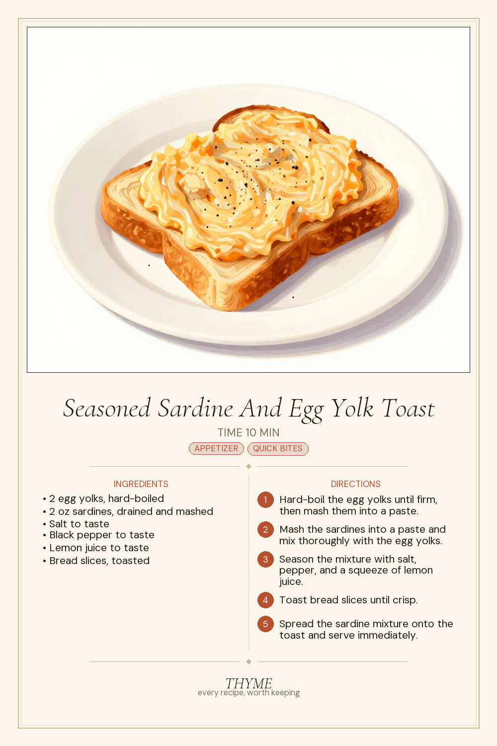 Seasoned Sardine And Egg Yolk Toast