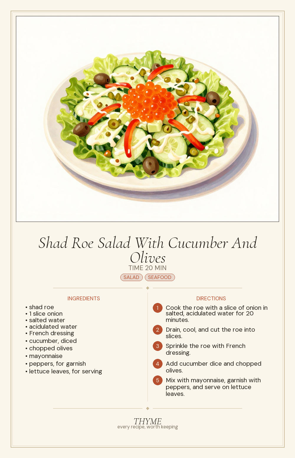 Shad Roe Salad With Cucumber And Olives