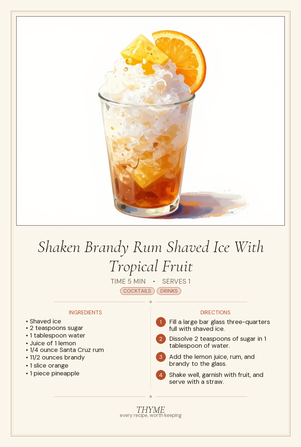 Shaken Brandy Rum Shaved Ice With Tropical Fruit