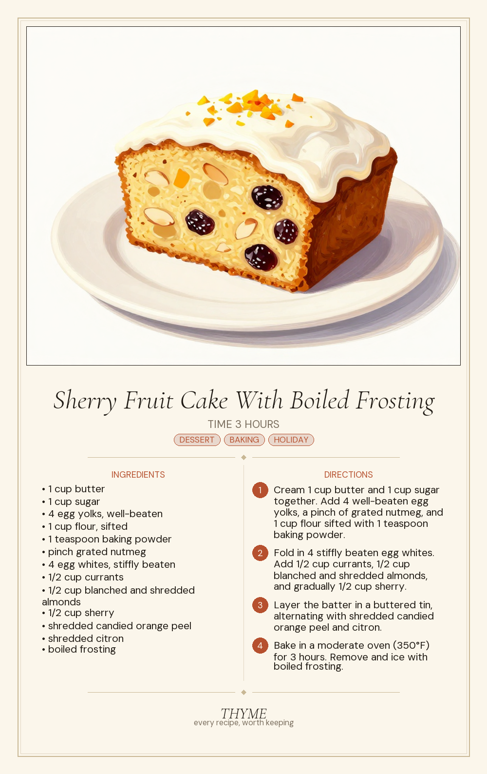 Sherry Fruit Cake With Boiled Frosting