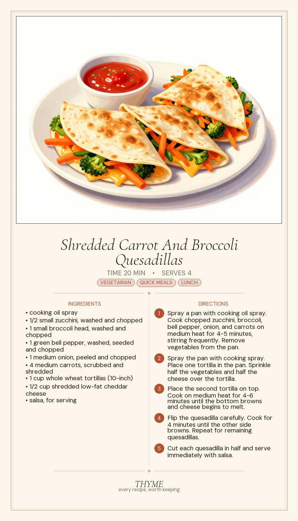 Shredded Carrot And Broccoli Quesadillas