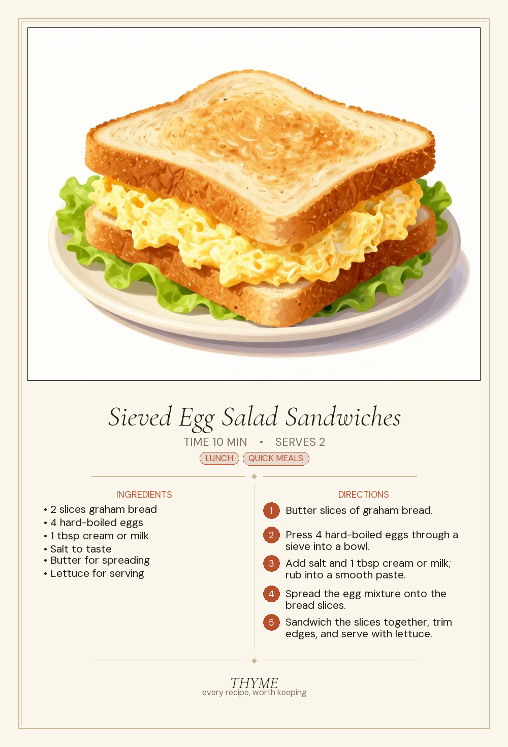 Sieved Egg Salad Sandwiches