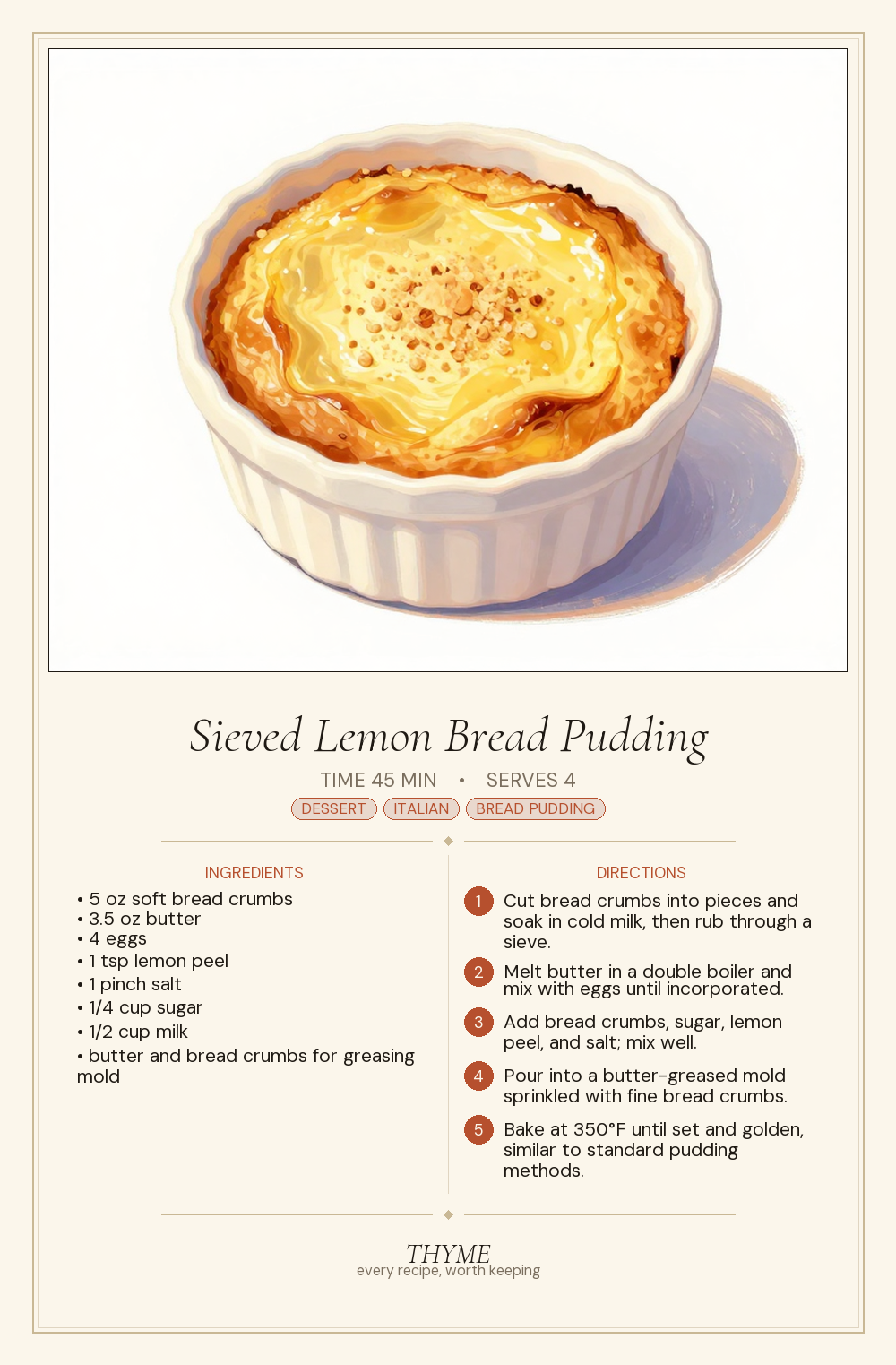 Sieved Lemon Bread Pudding