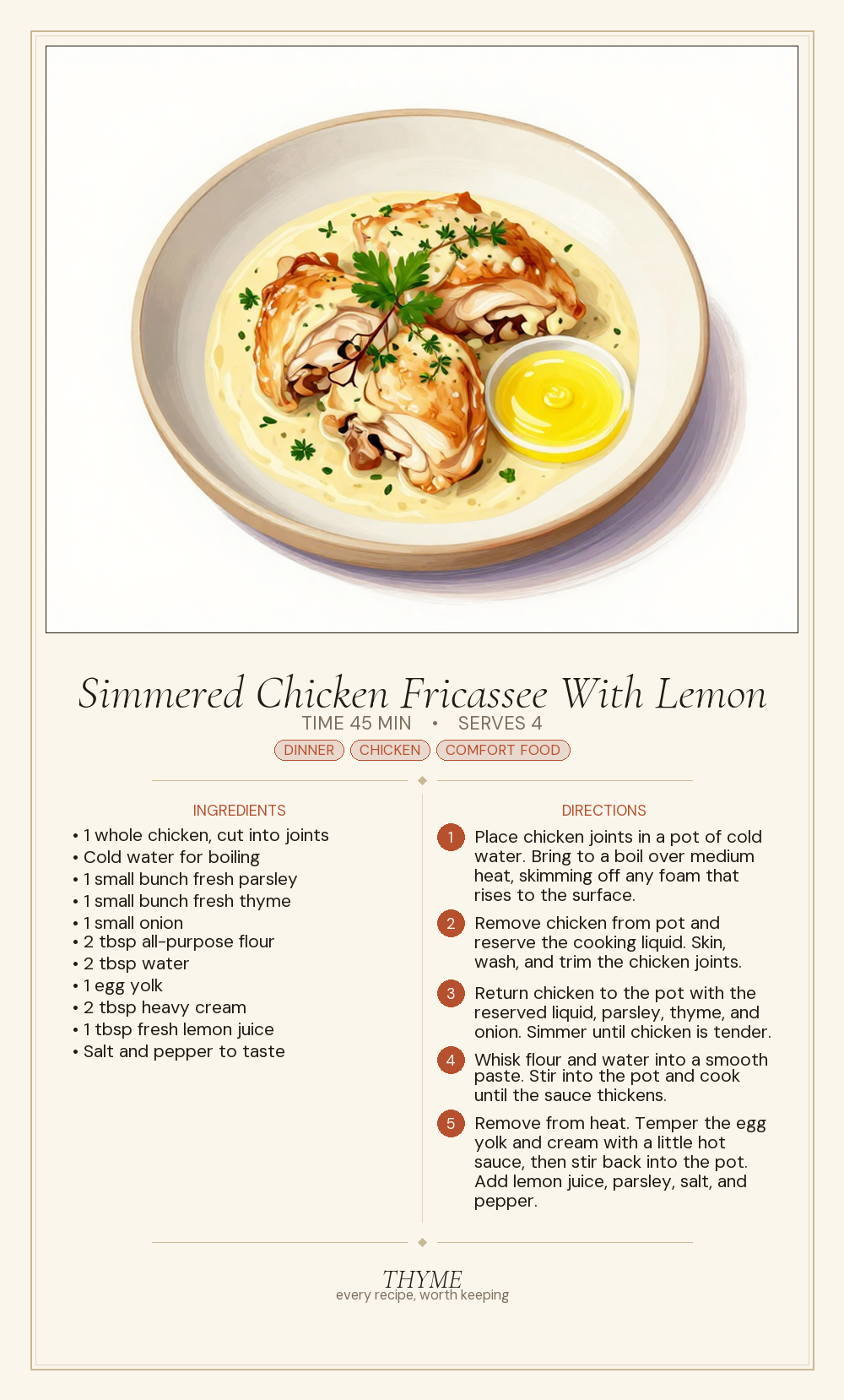 Simmered Chicken Fricassee With Lemon