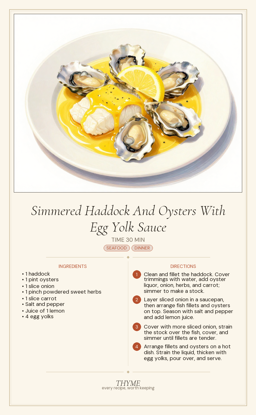 Simmered Haddock And Oysters With Egg Yolk Sauce