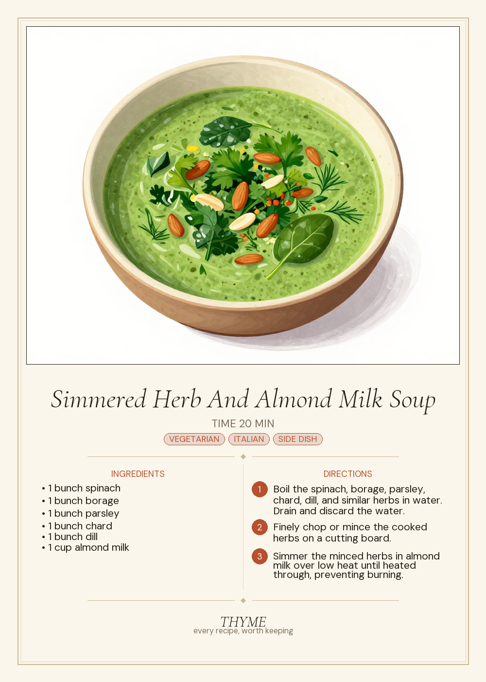 Simmered Herb And Almond Milk Soup