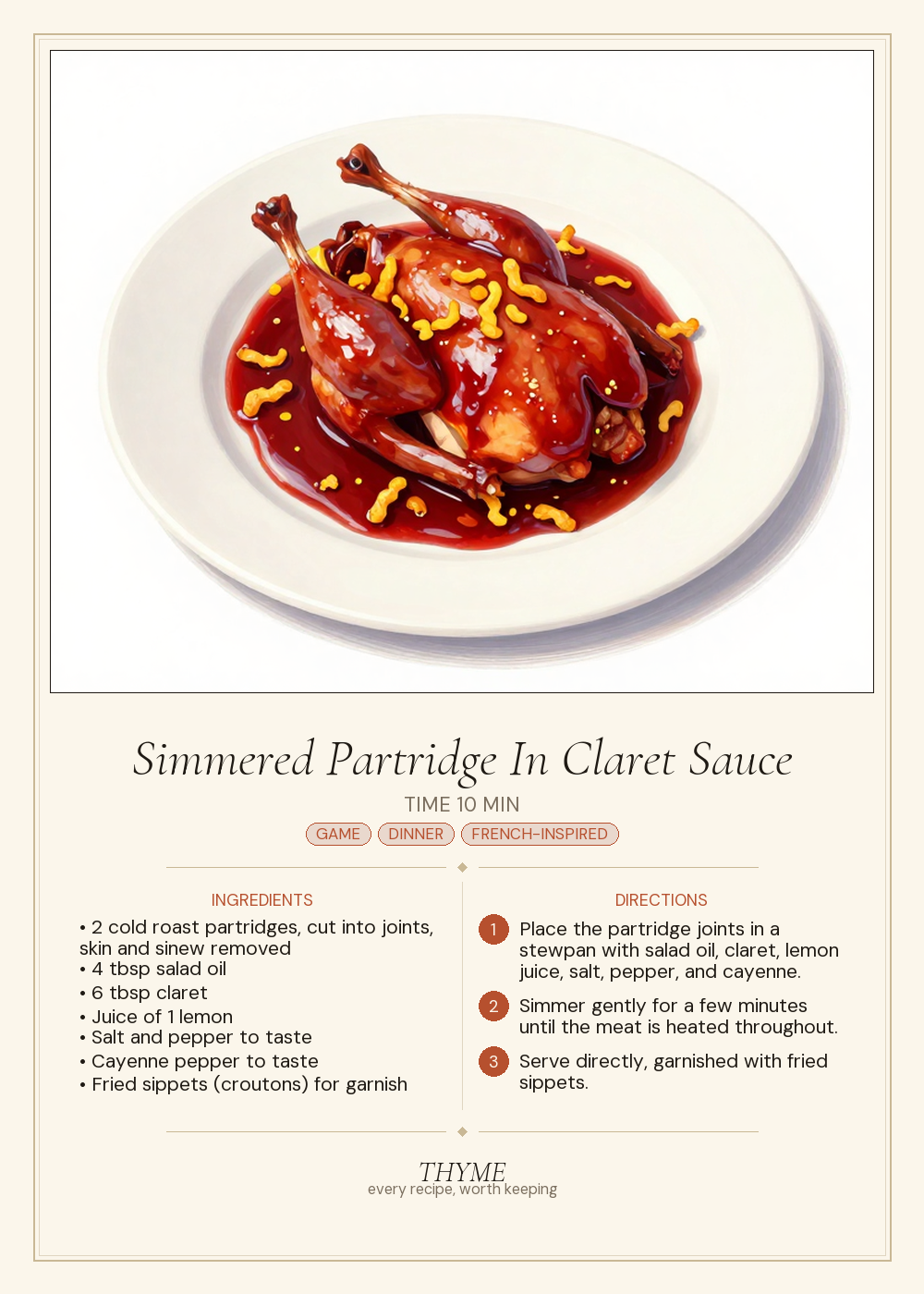Simmered Partridge In Claret Sauce