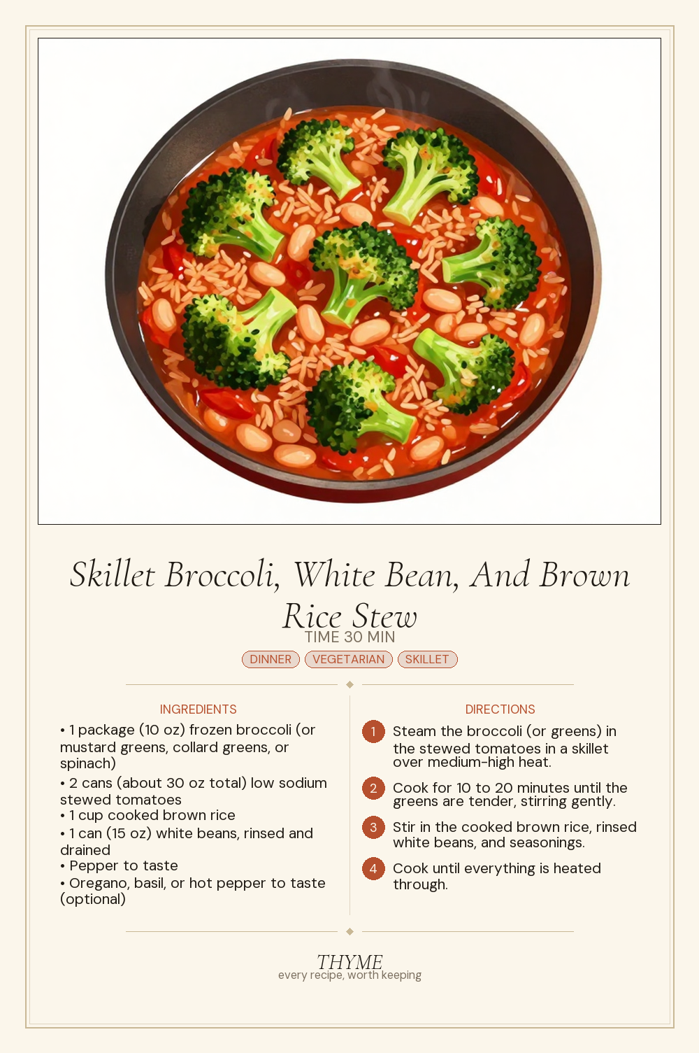 Skillet Broccoli, White Bean, And Brown Rice Stew