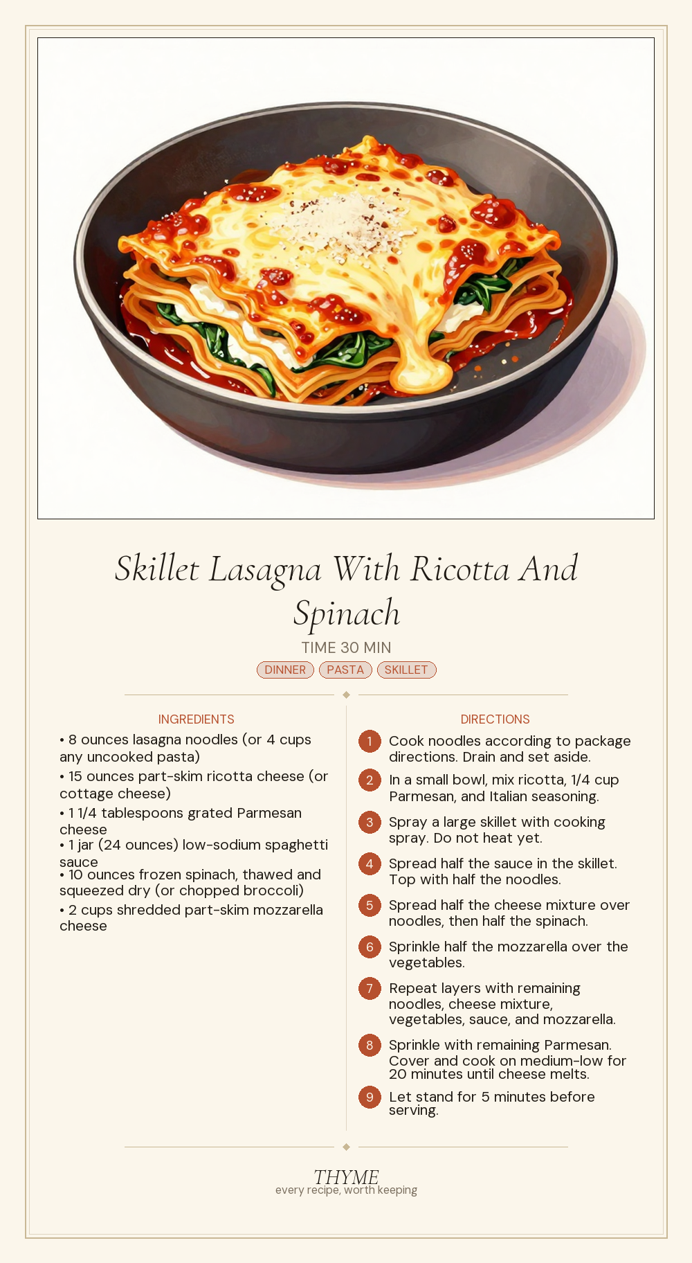 Skillet Lasagna With Ricotta And Spinach