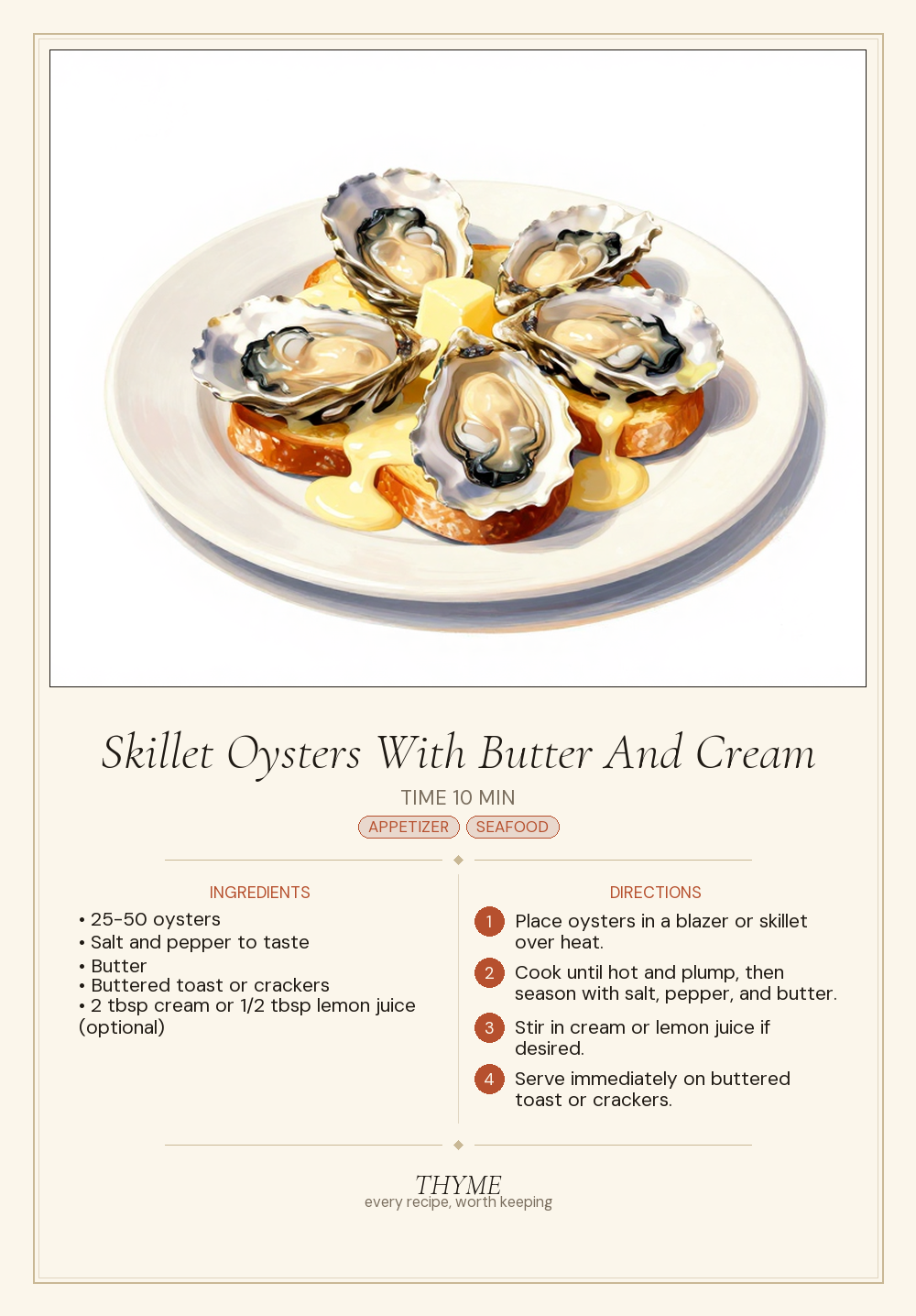 Skillet Oysters With Butter And Cream