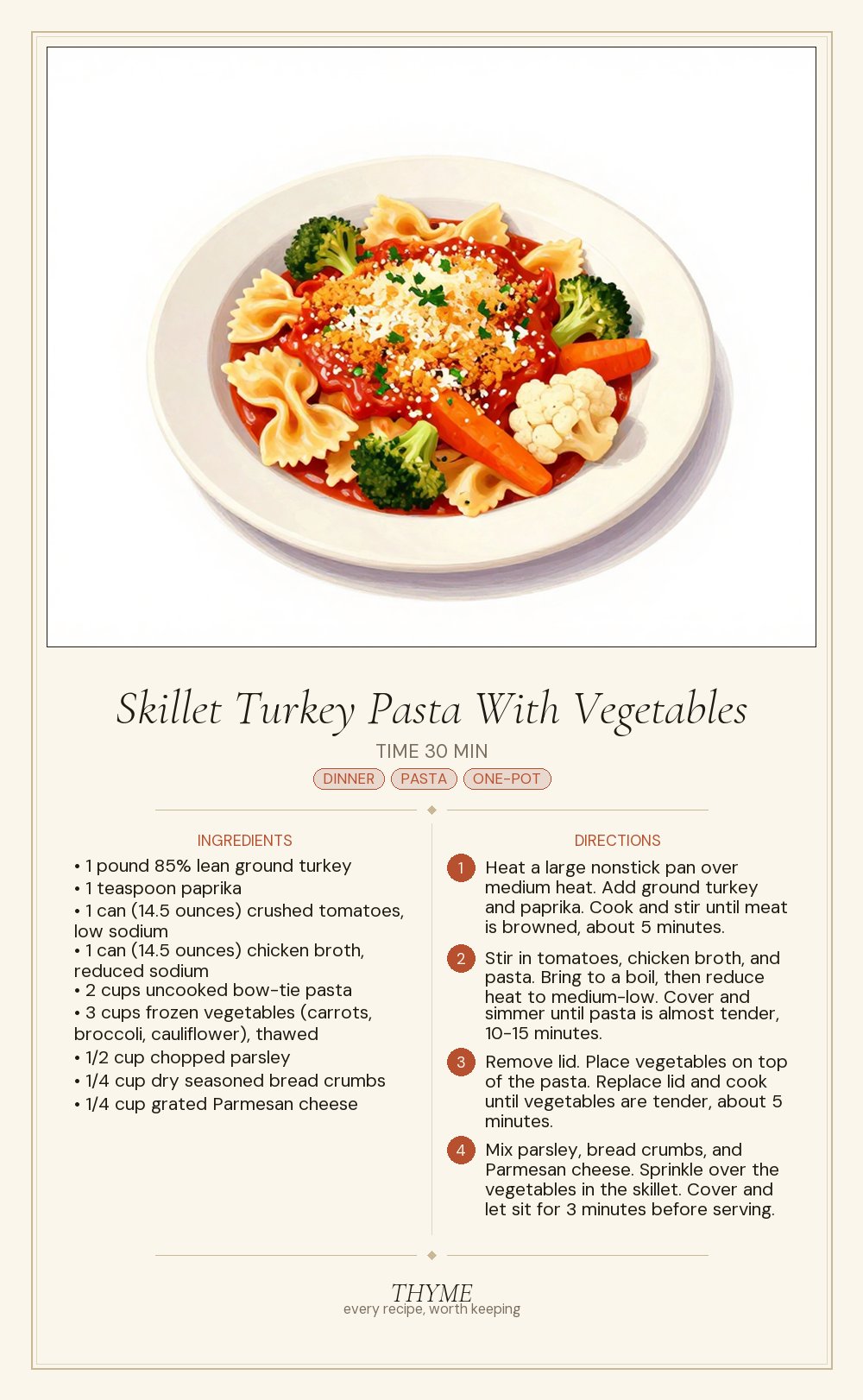 Skillet Turkey Pasta With Vegetables