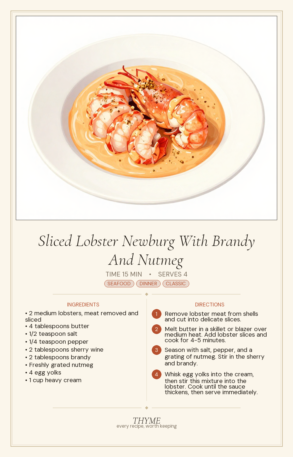 Sliced Lobster Newburg With Brandy And Nutmeg