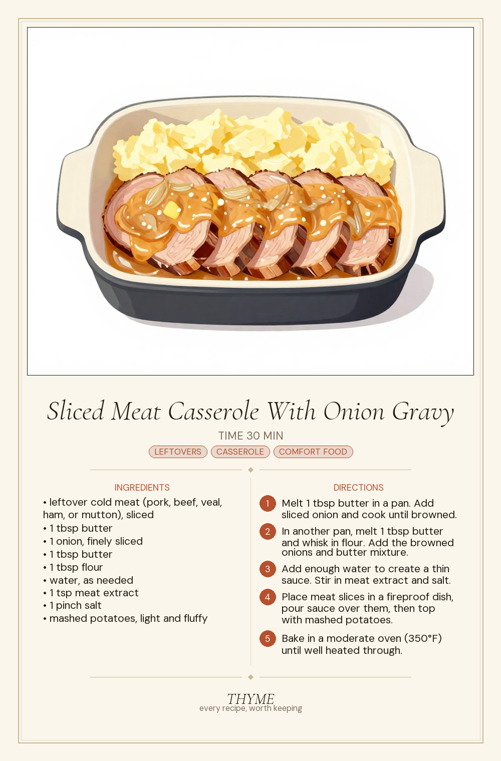 Sliced Meat Casserole With Onion Gravy