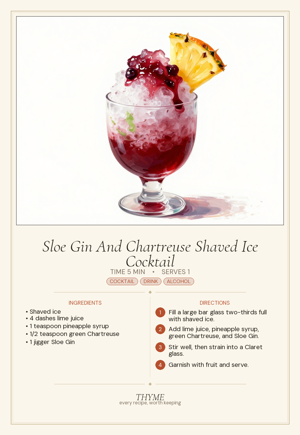 Sloe Gin And Chartreuse Shaved Ice Cocktail