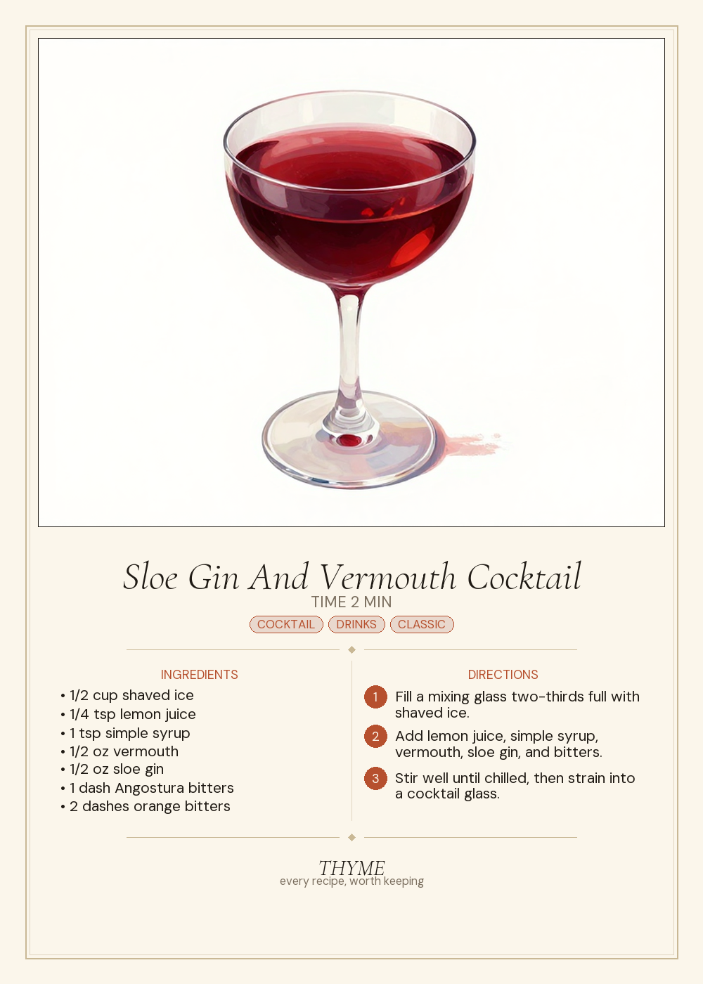 Sloe Gin And Vermouth Cocktail