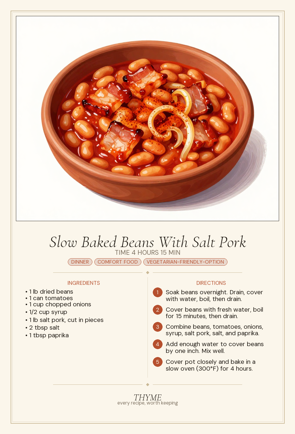 Slow Baked Beans With Salt Pork