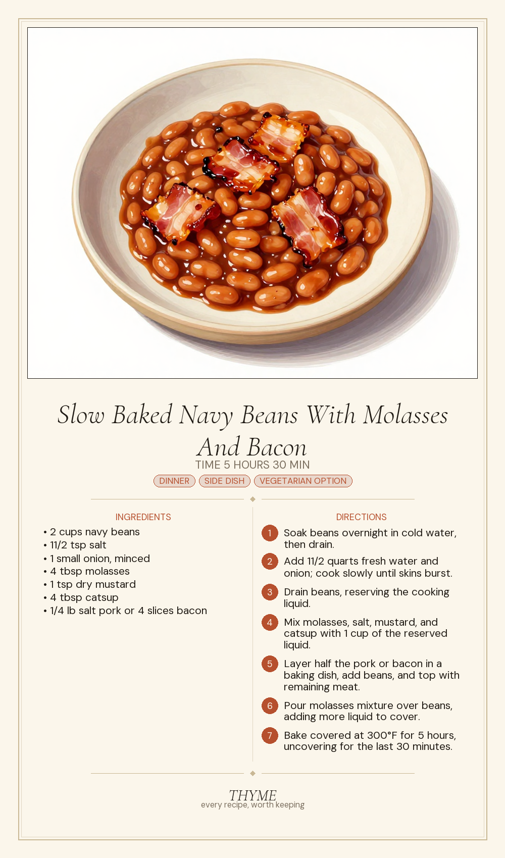 Slow Baked Navy Beans With Molasses And Bacon