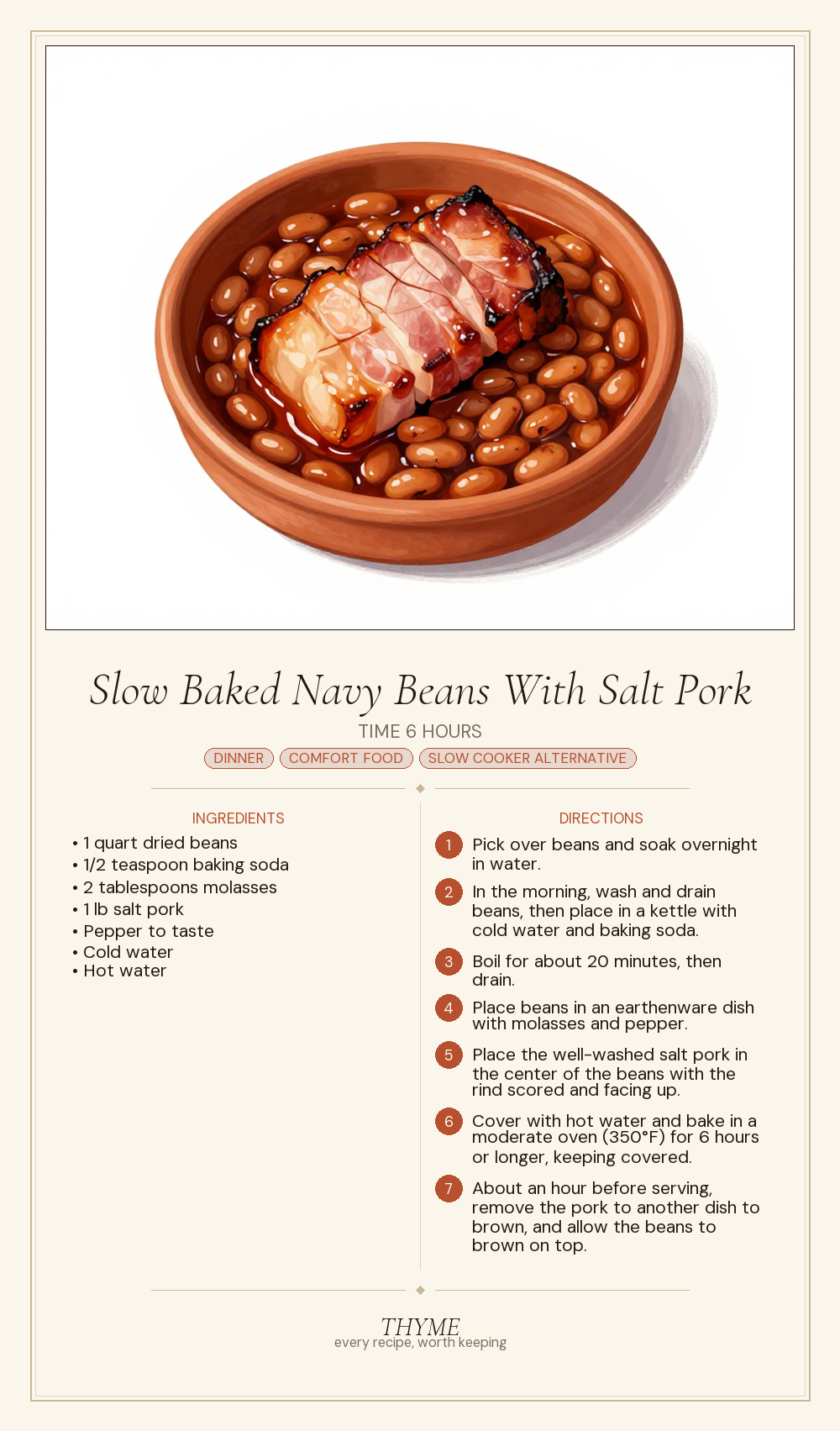 Slow Baked Navy Beans With Salt Pork