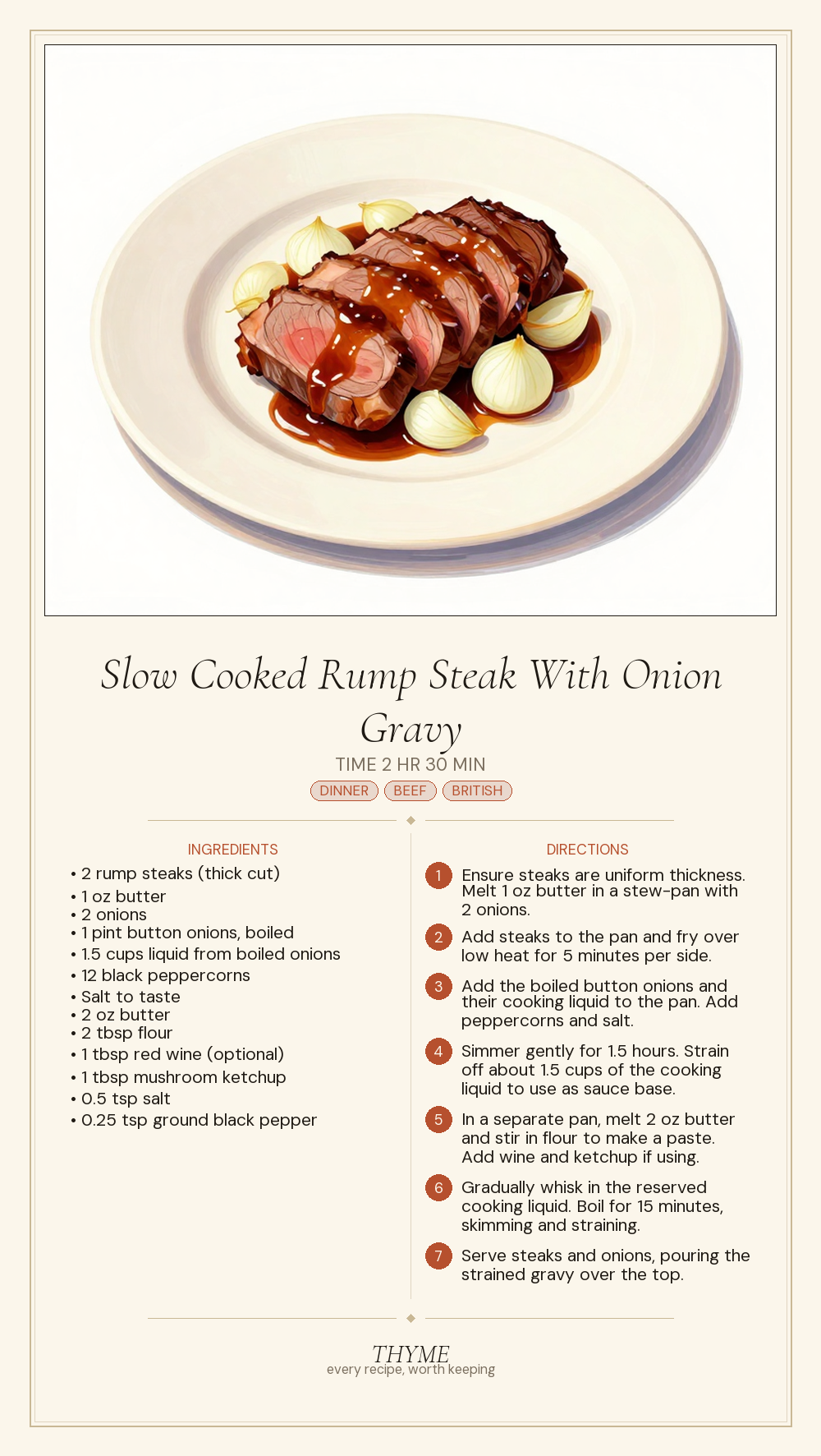 Slow Cooked Rump Steak With Onion Gravy