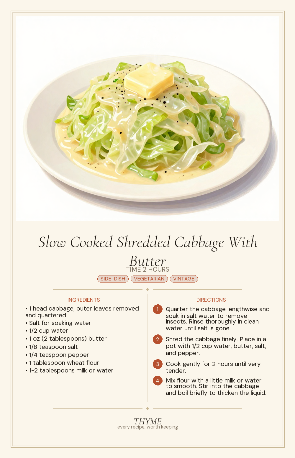 Slow Cooked Shredded Cabbage With Butter