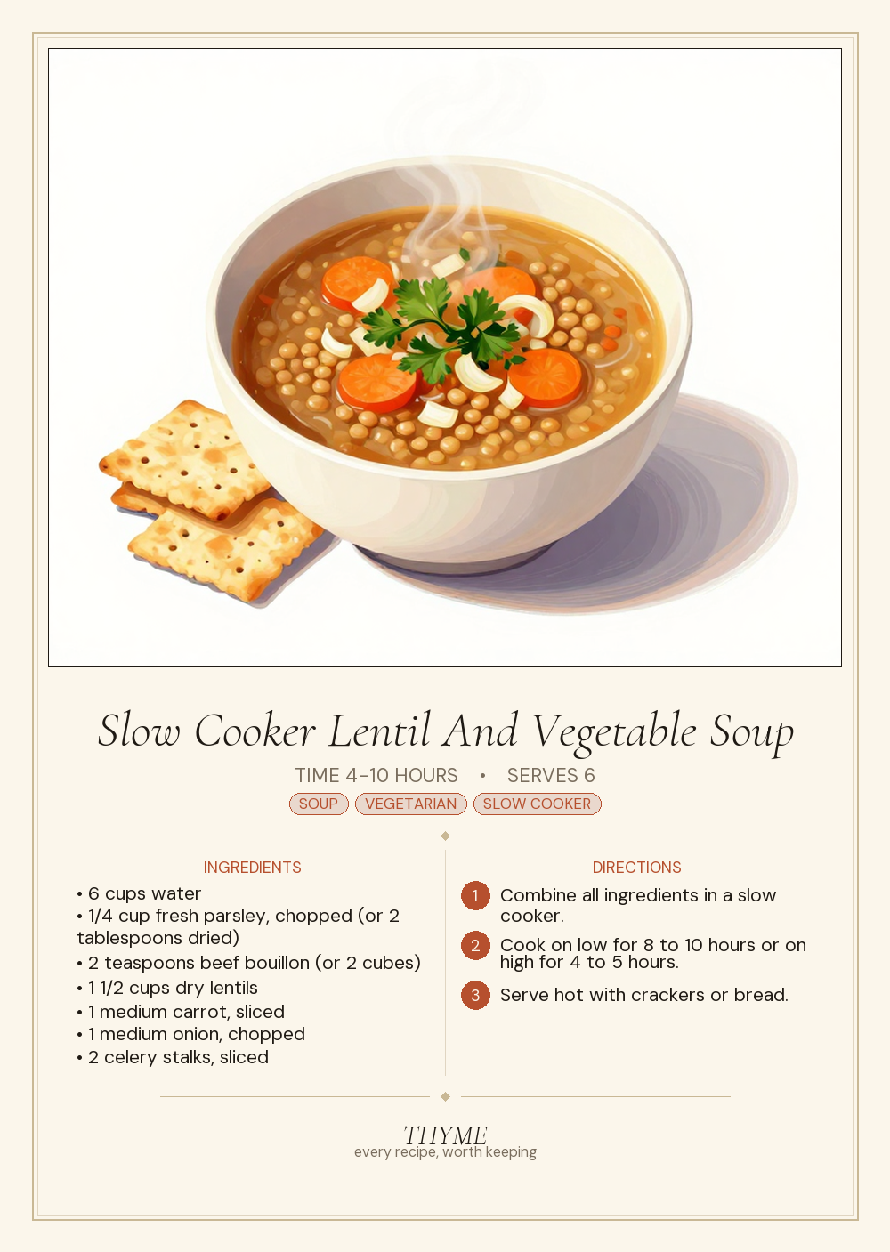 Slow Cooker Lentil And Vegetable Soup