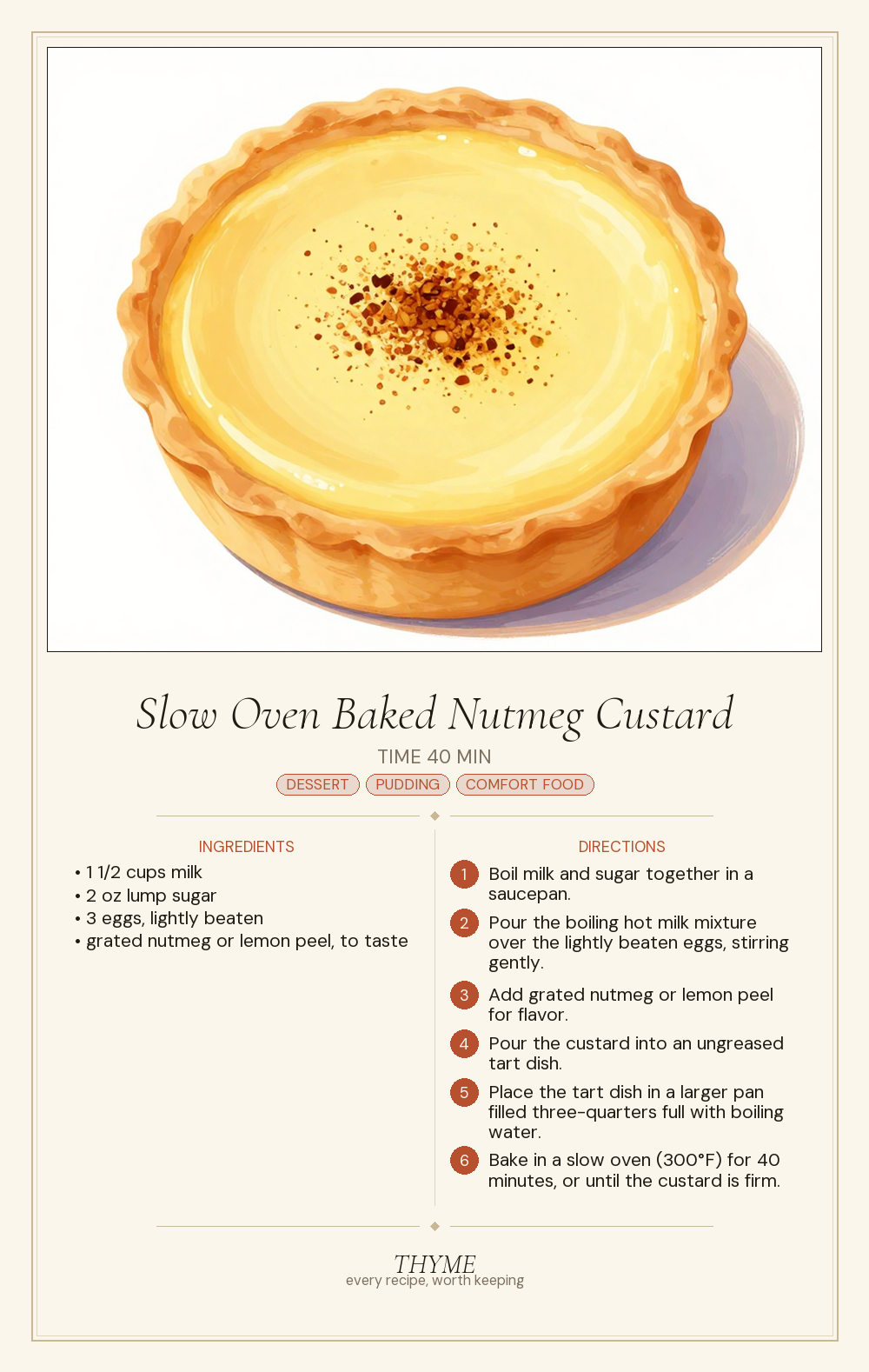 Slow Oven Baked Nutmeg Custard