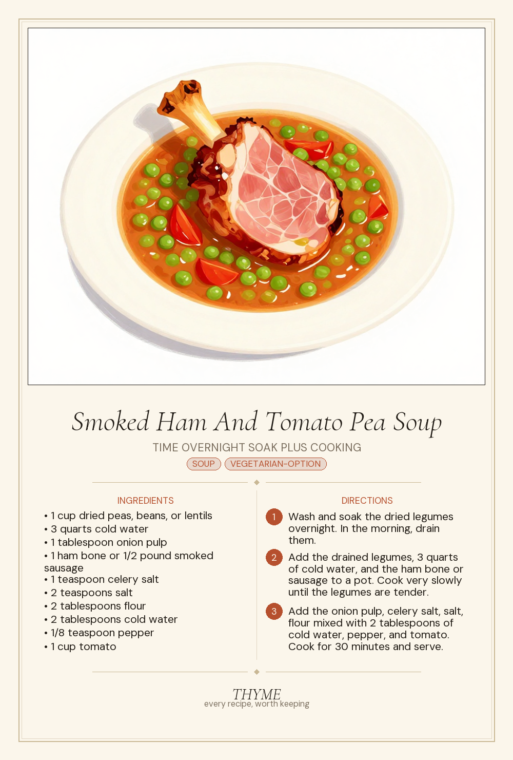 Smoked Ham And Tomato Pea Soup