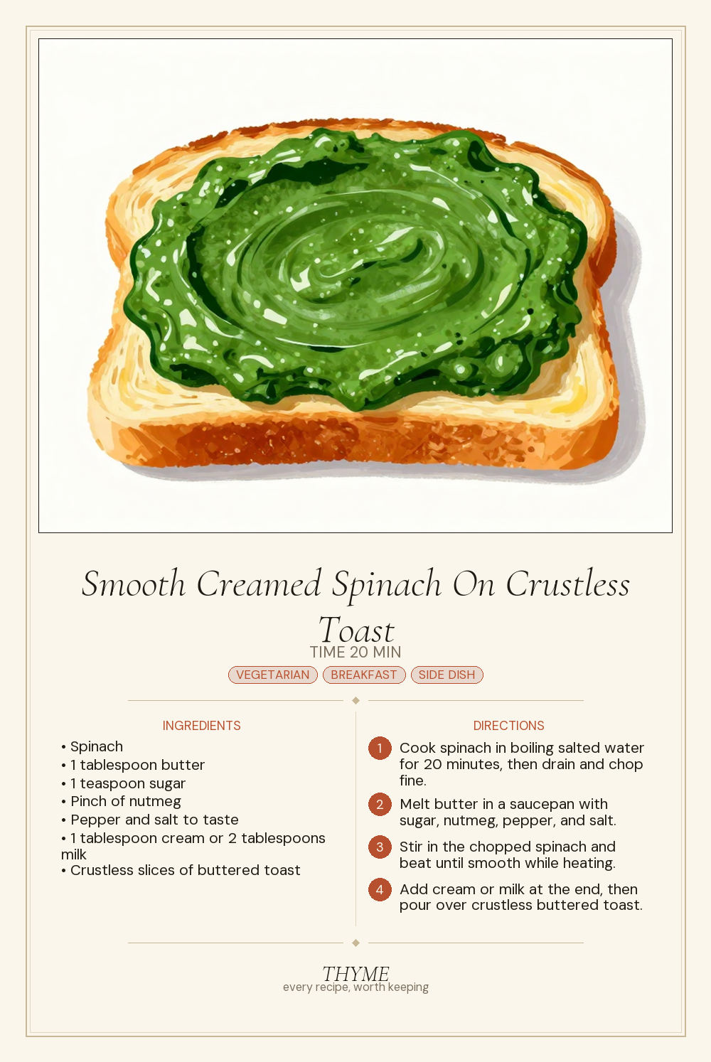 Smooth Creamed Spinach On Crustless Toast