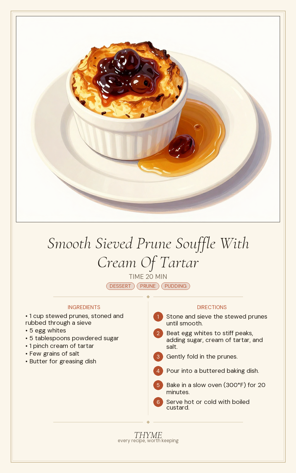 Smooth Sieved Prune Souffle With Cream Of Tartar