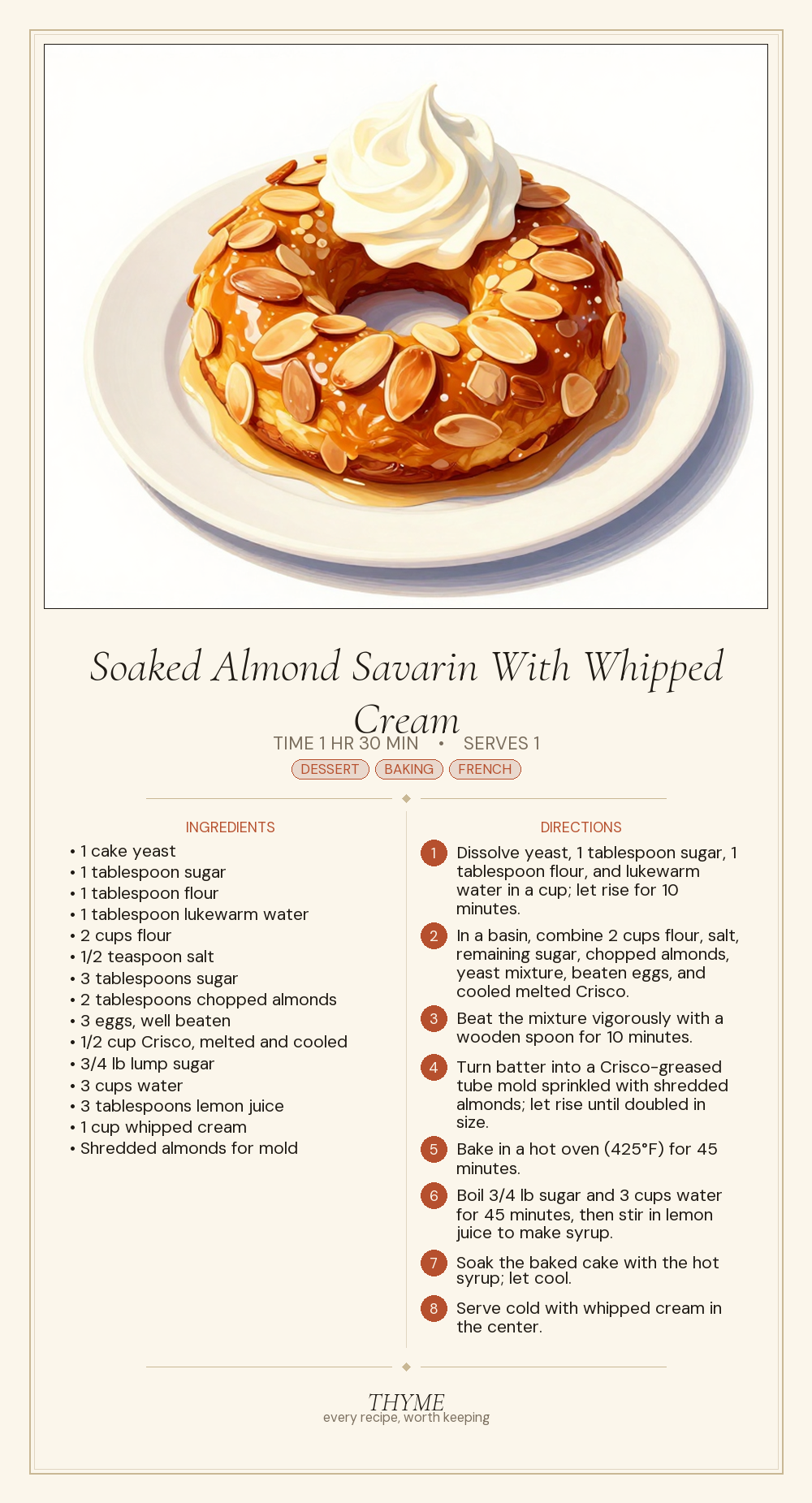 Soaked Almond Savarin With Whipped Cream