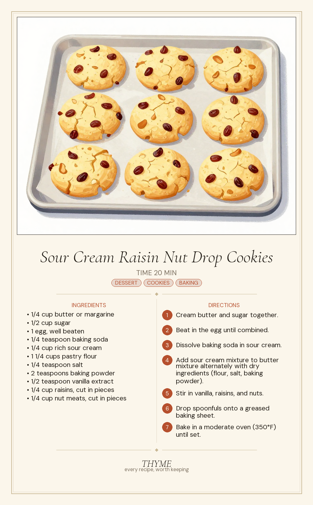 Sour Cream Raisin Nut Drop Cookies