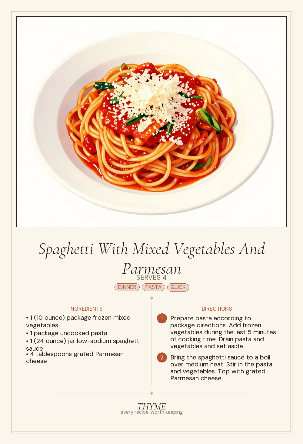 Spaghetti With Mixed Vegetables And Parmesan