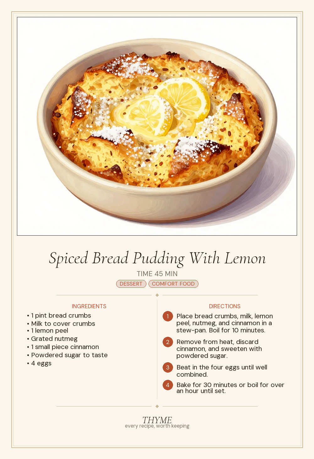 Spiced Bread Pudding With Lemon