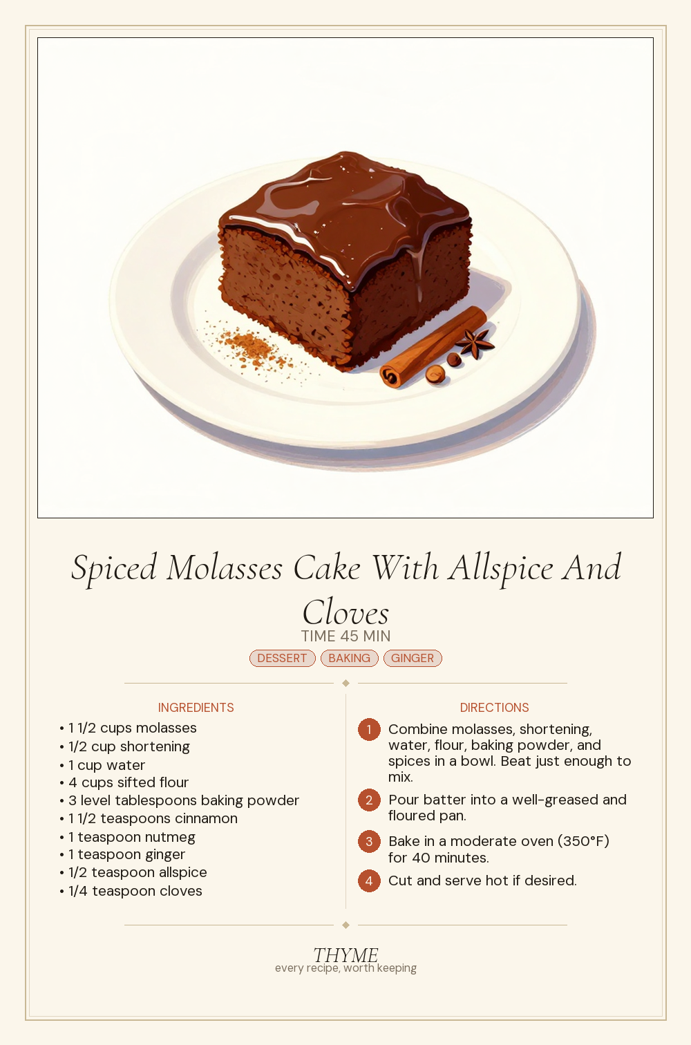 Spiced Molasses Cake With Allspice And Cloves
