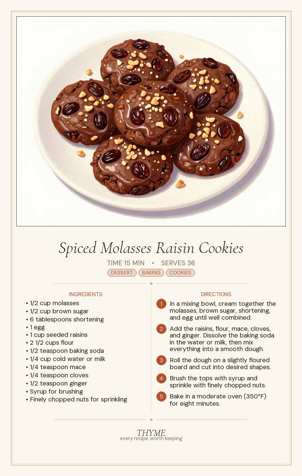 Spiced Molasses Raisin Cookies
