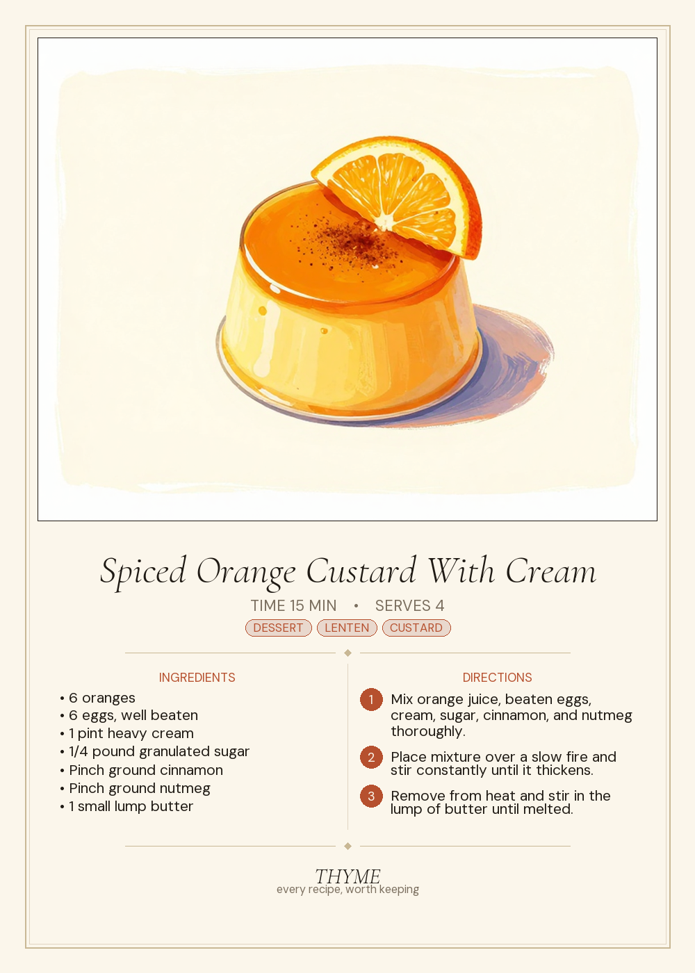 Spiced Orange Custard With Cream