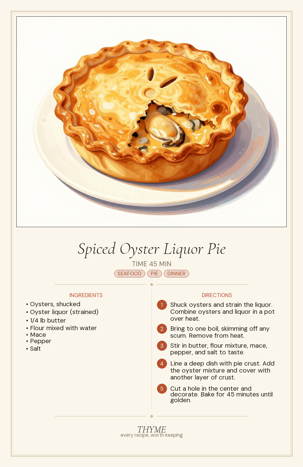 Spiced Oyster Liquor Pie
