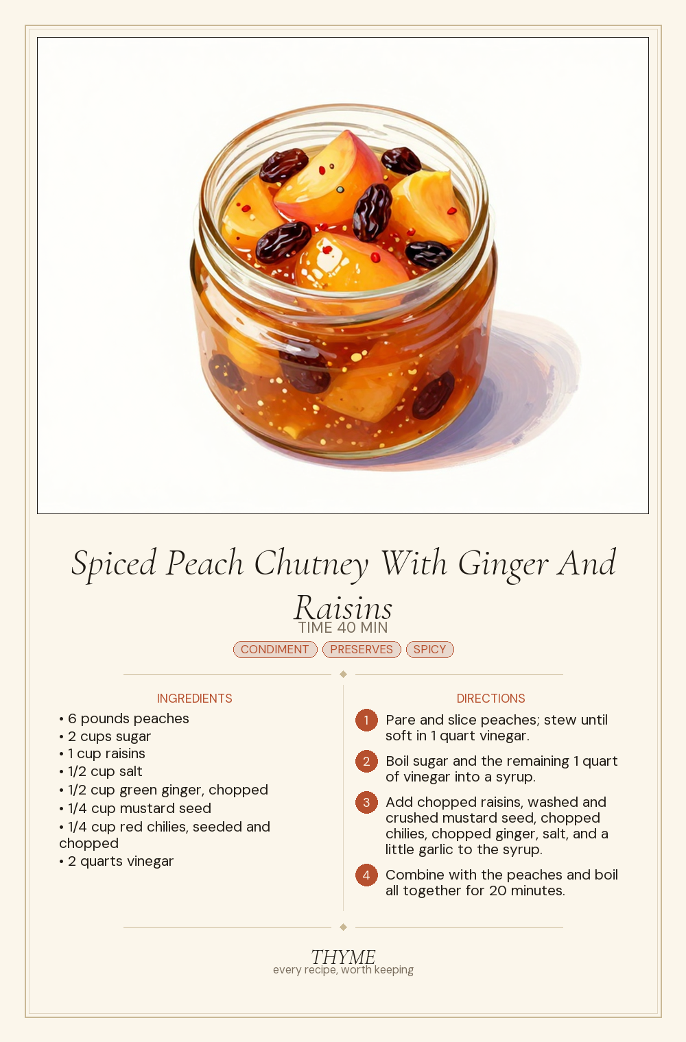 Spiced Peach Chutney With Ginger And Raisins