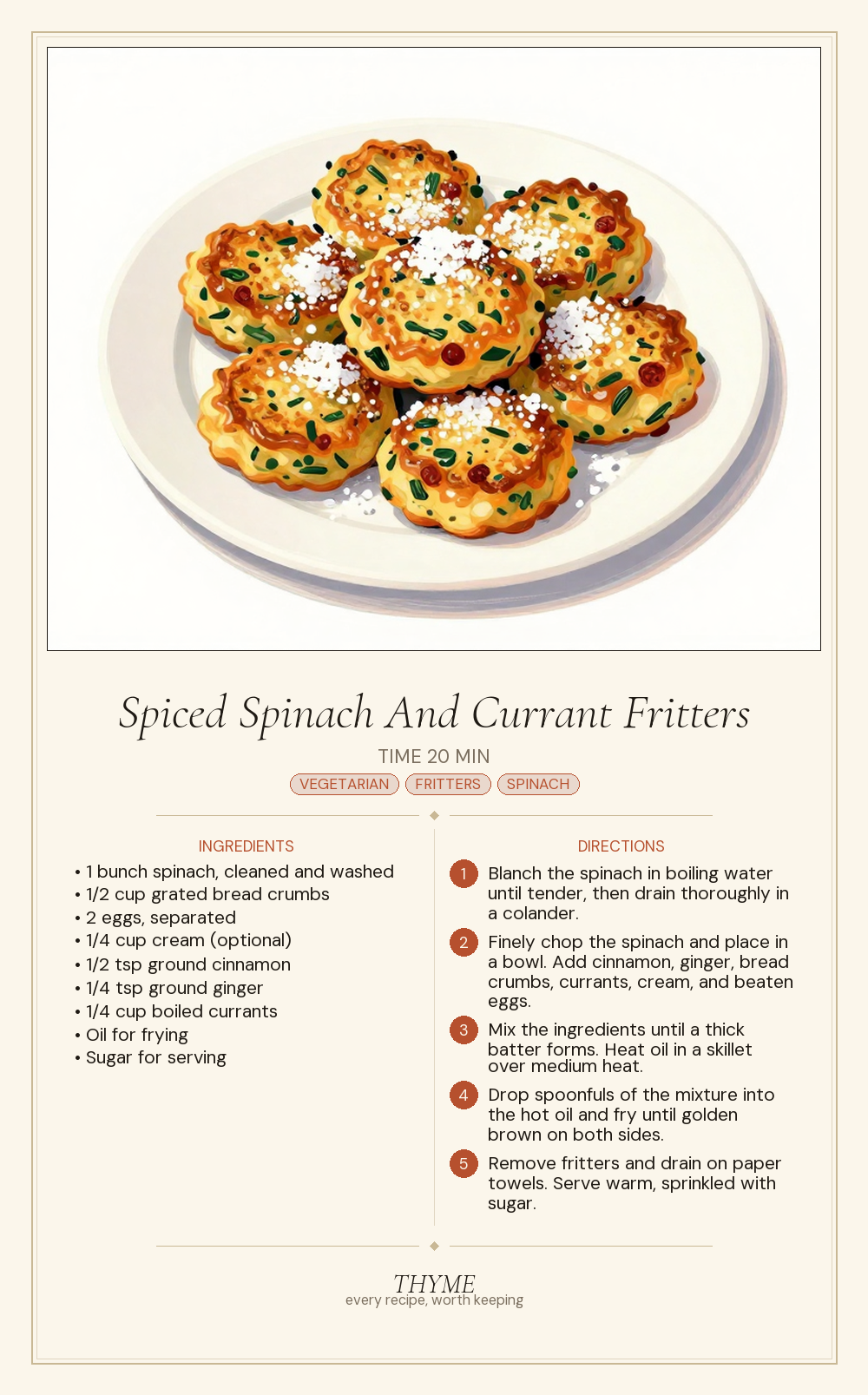 Spiced Spinach And Currant Fritters