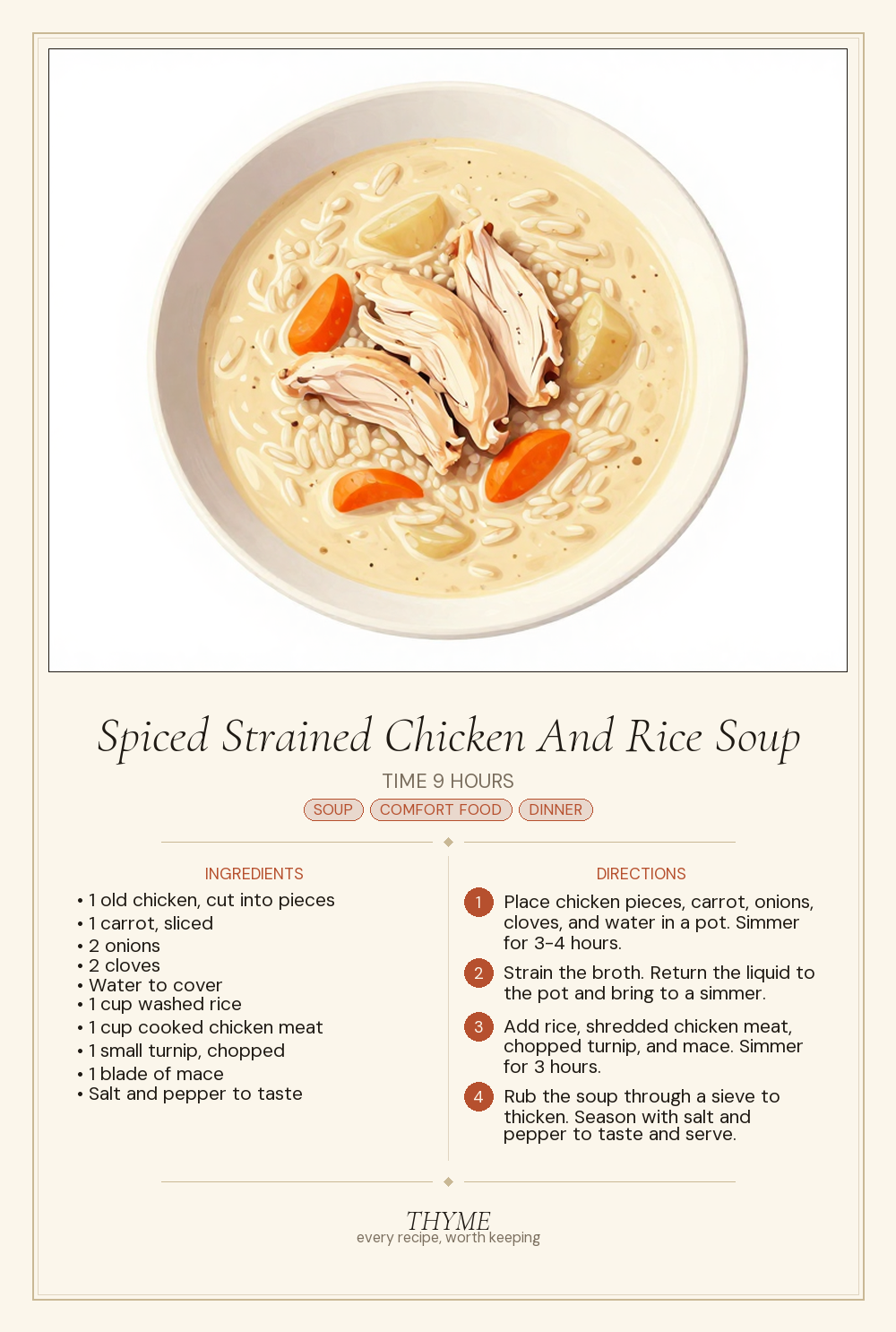 Spiced Strained Chicken And Rice Soup